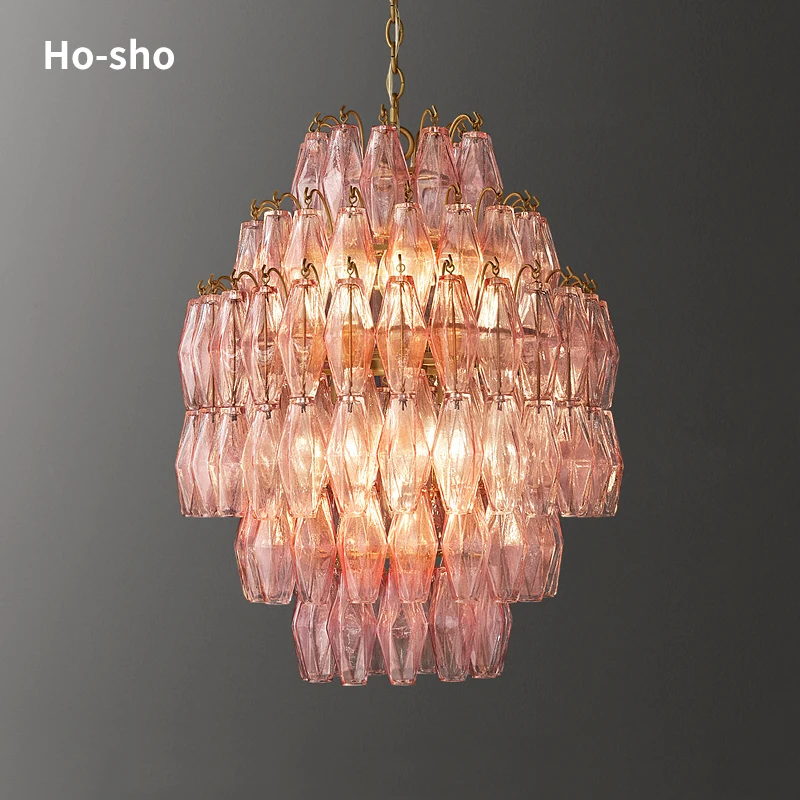 2024 New wholesale custom modern American style blown transparent glass lamp shade indoor household brass chandelier