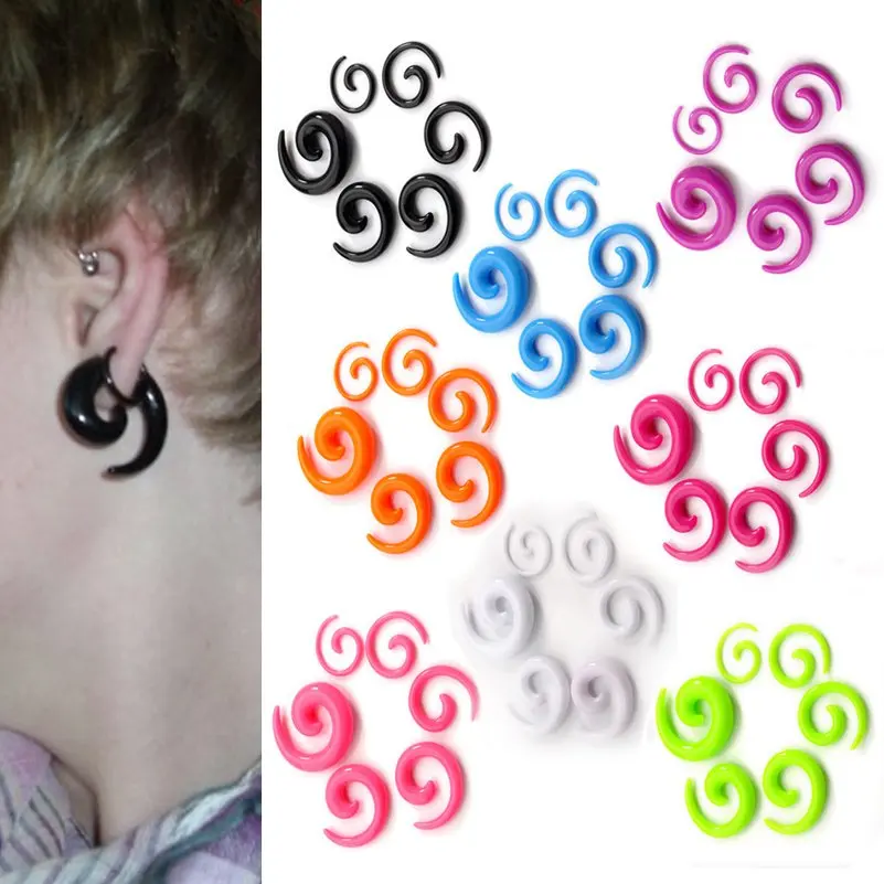 12pcs 2-8mm Acrylic Spiral Ear Gauges Fake Ear Tapers Stretching Plugs Tunnel Expanders Earlobe Body Piercing Jewelry