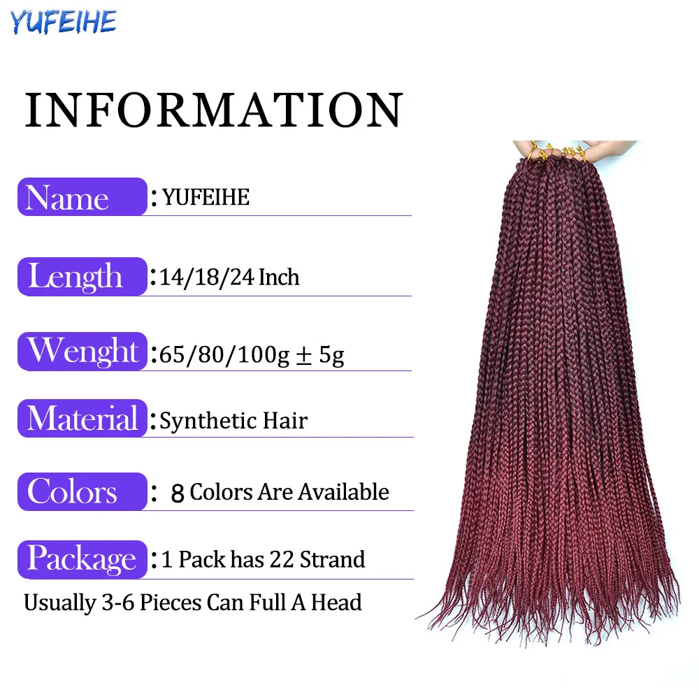 18 Inch Crochet Hair Ombre Box Braids Fake Hair Synthetic Braiding Hair Black Light Blonde For Women Kids Low Temperature Fiber