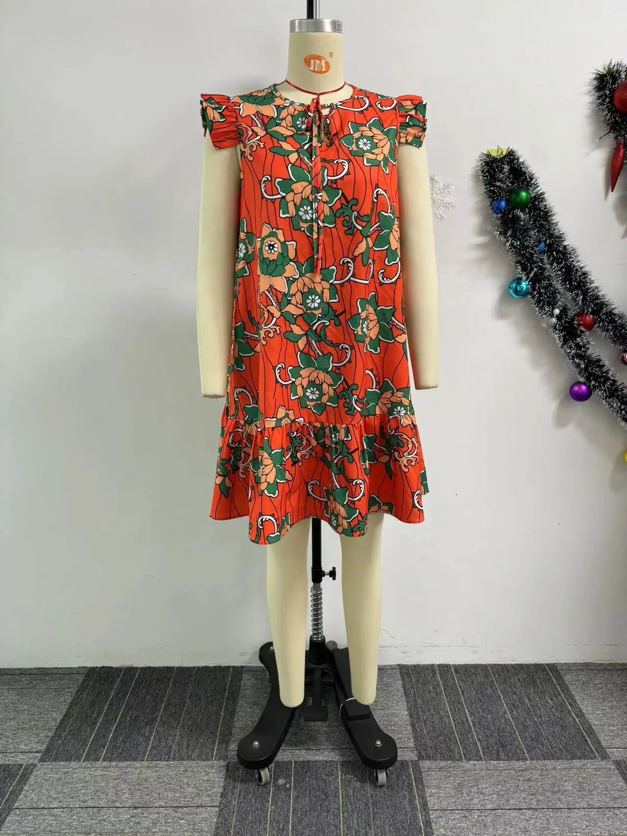 ミッドレングスドレス女性ドレスフライスリーブプリント花柄 A ライン Vestidos ミニストリートハイウエストエレガントなスプライス Y2k ビーチ