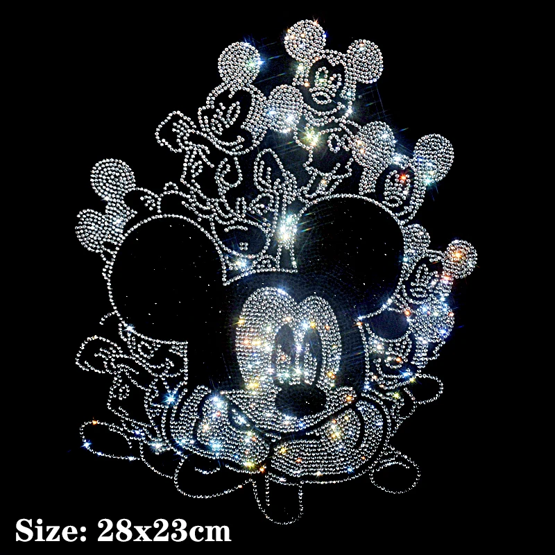 

Disney Mickey Minnie Mouse Shiny iron on applique patches hot fix rhinestone transfer motifs transfer on design for shirt dress.