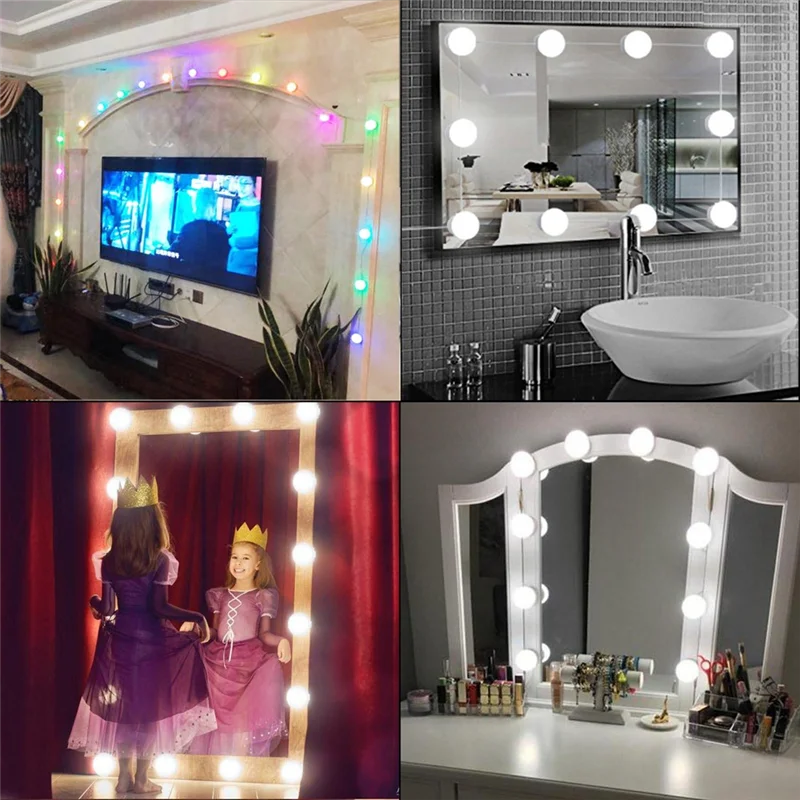 ABLN-Led Touch Dimming Vanity Dressing Table Lamp Bulb Make Up Mirror Wall Lamp Vanity Mirror With Lights USB 12V Hollywood