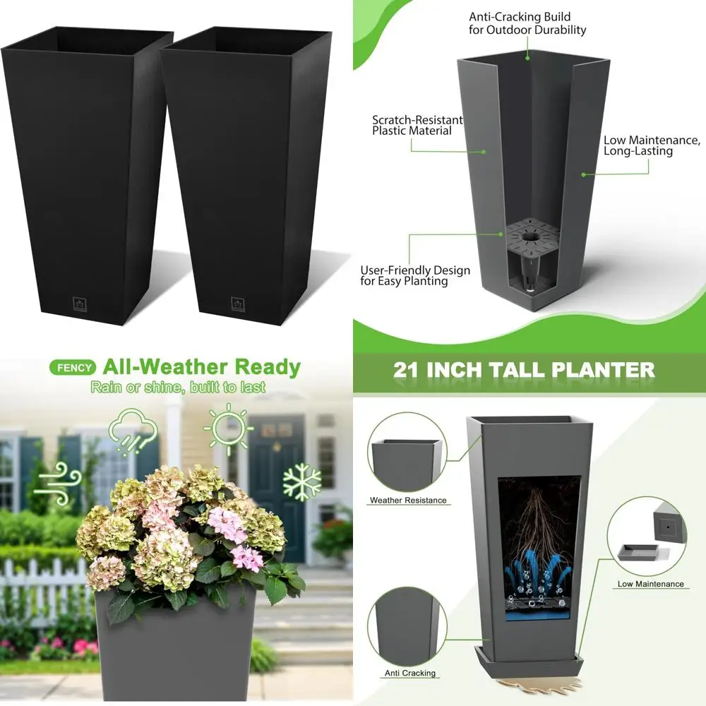 

30 Inch Outdoor Planter - Large Tall Planters for Both Indoor and Outdoor Use, Modern Tapered Design, Weatherproof with Drainage