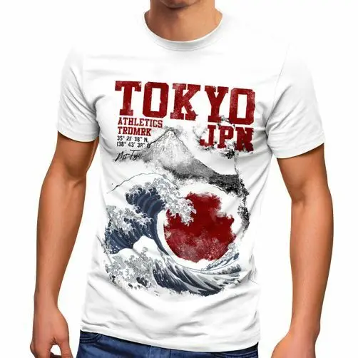 Mens Tokyo Japan Style Fuji Wave Big Wafe Fashion Street Style T-Shirt