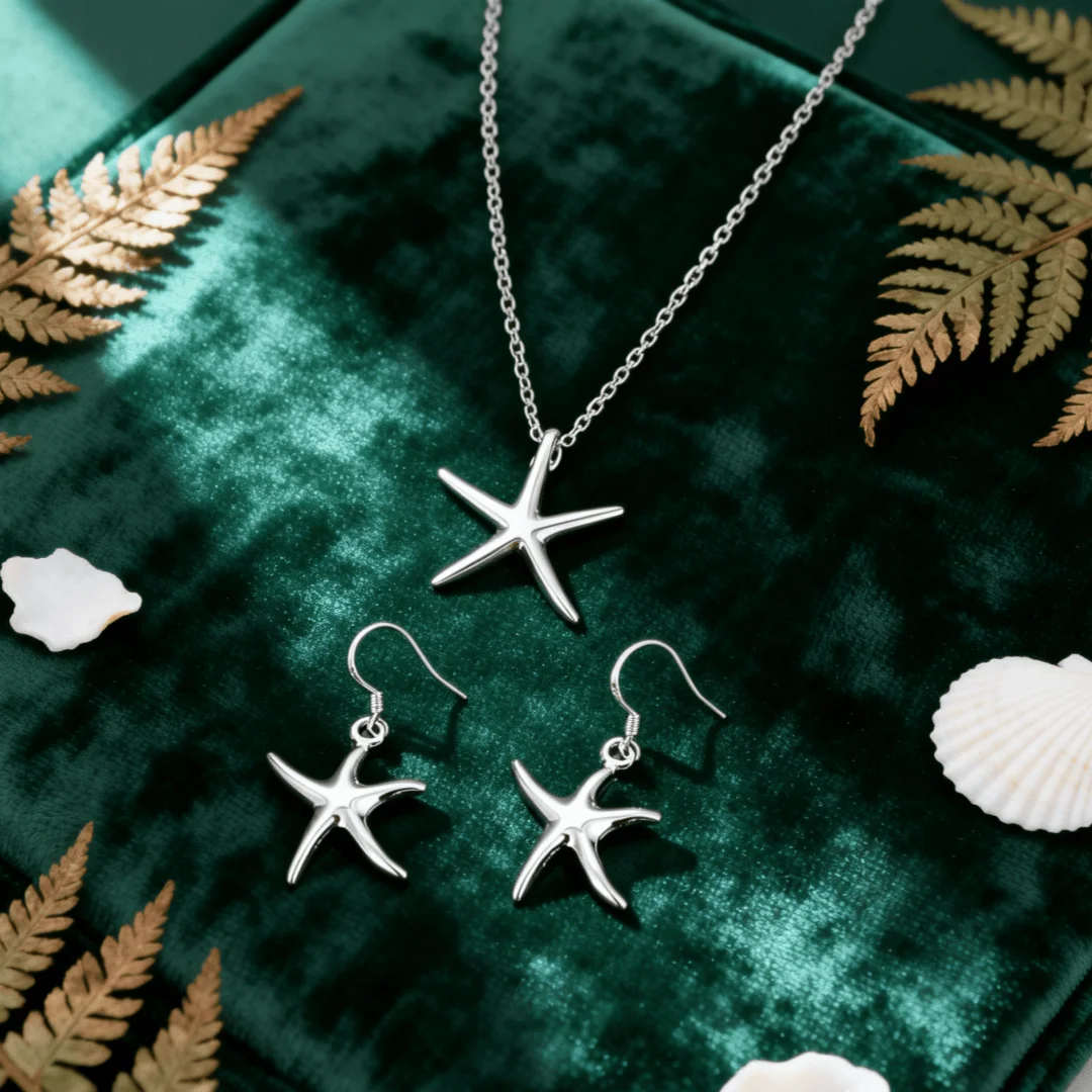 

Hiphop party 925 Sterling Silver Charms Starfish Earrings Pendant Necklaces Jewelry Sets for Women Wedding Accessories gifts