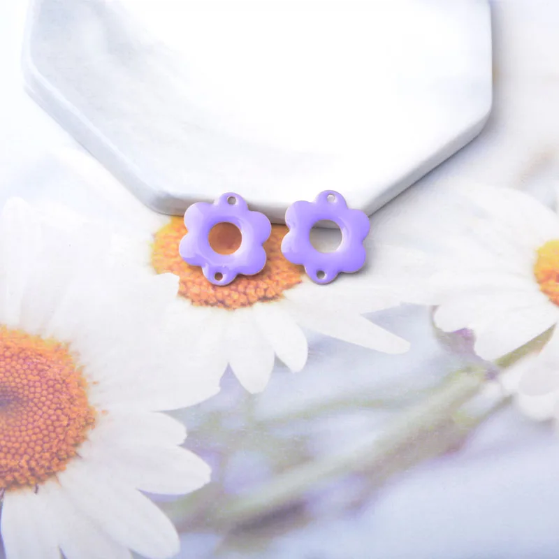 10 Stück Kupfer-Emaille Doppelloch-Blumenverbinder Anhänger Zweiseitige Öltropfen-Charms DIY Schmuck Armband Halskette Herstellung – Detail 8