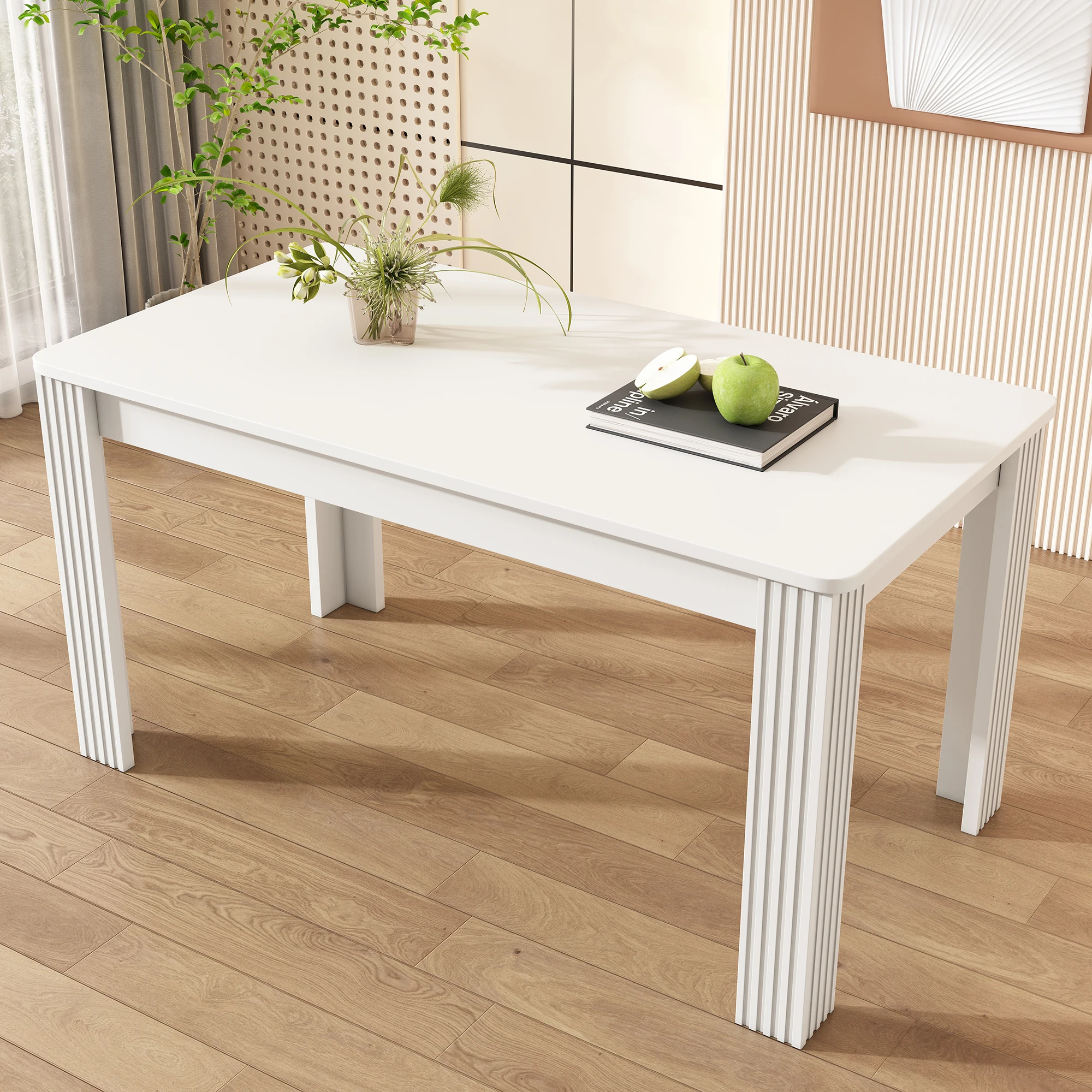 Table Dining Room Contemporary dining table, Robust Four Legs table Solid Wood Oak Rectangular coffee Leisure table White