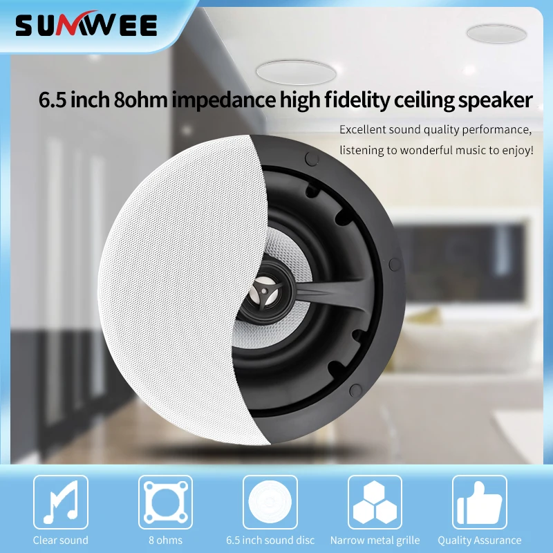 

Coaxial Ceiling Speaker louderspeaker HIFI 6.5Inch 25W High Fidelity Wall Mounted Global Stereo Home Background Music SUMWEE