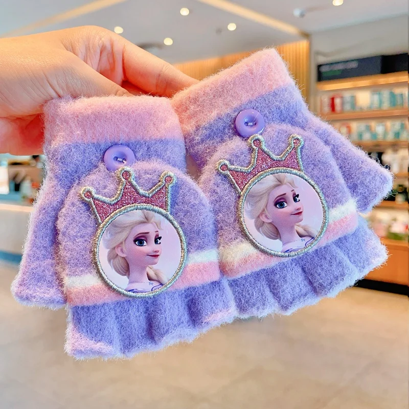 القطن المجمد إلسا الخريف الشتاء نصف إصبع سميكة خمسة أصابع الدافئة كامل إصبع الوجه حتى أفخم قفازات الفتاة هدية عيد ميلاد