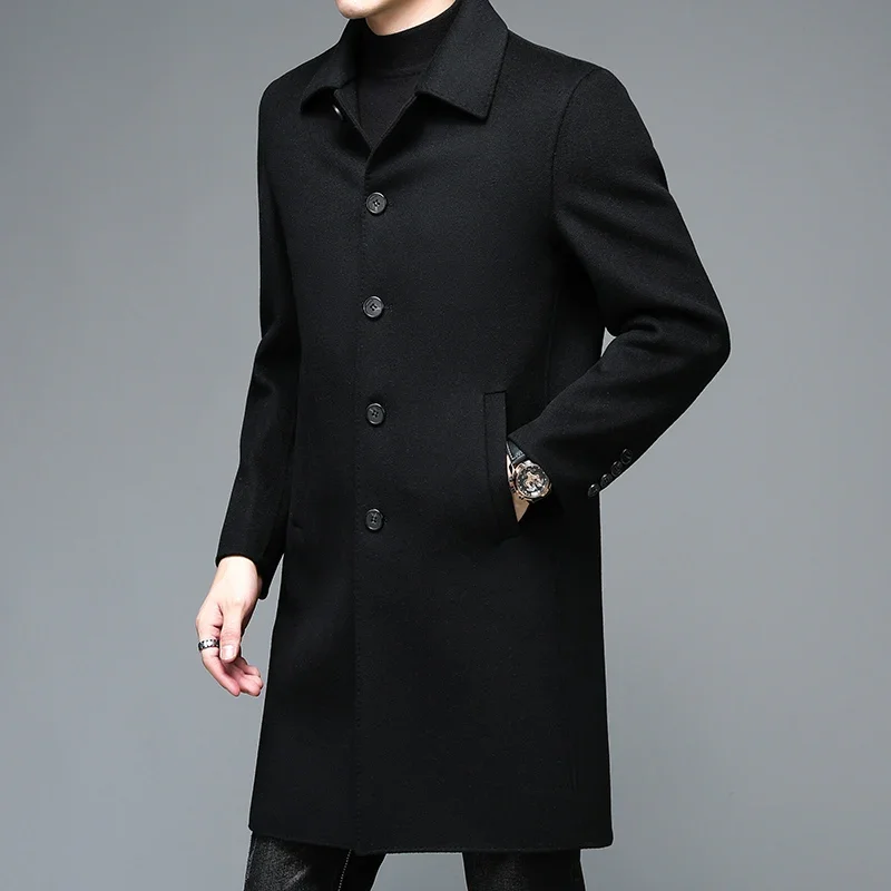 Winter clothing boutique European and American long slim single-breasted trench coat men's high-end solid color business jacket