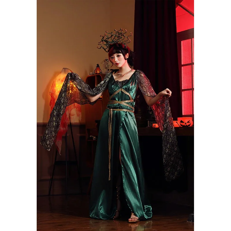 Halloween antiguo mito griego Medusa serpiente Cosplay disfraz de Anime para mujeres adulto vestido Sexy traje serpiente sirena bruja disfraz vestido