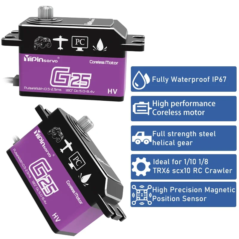 Yipinservo-servomotor Digital sin núcleo PWM, engranaje de Metal completo, gran Torque, perfil bajo, Servo de cuerpo corto para coche Rc 1/8 1/10, 25KG