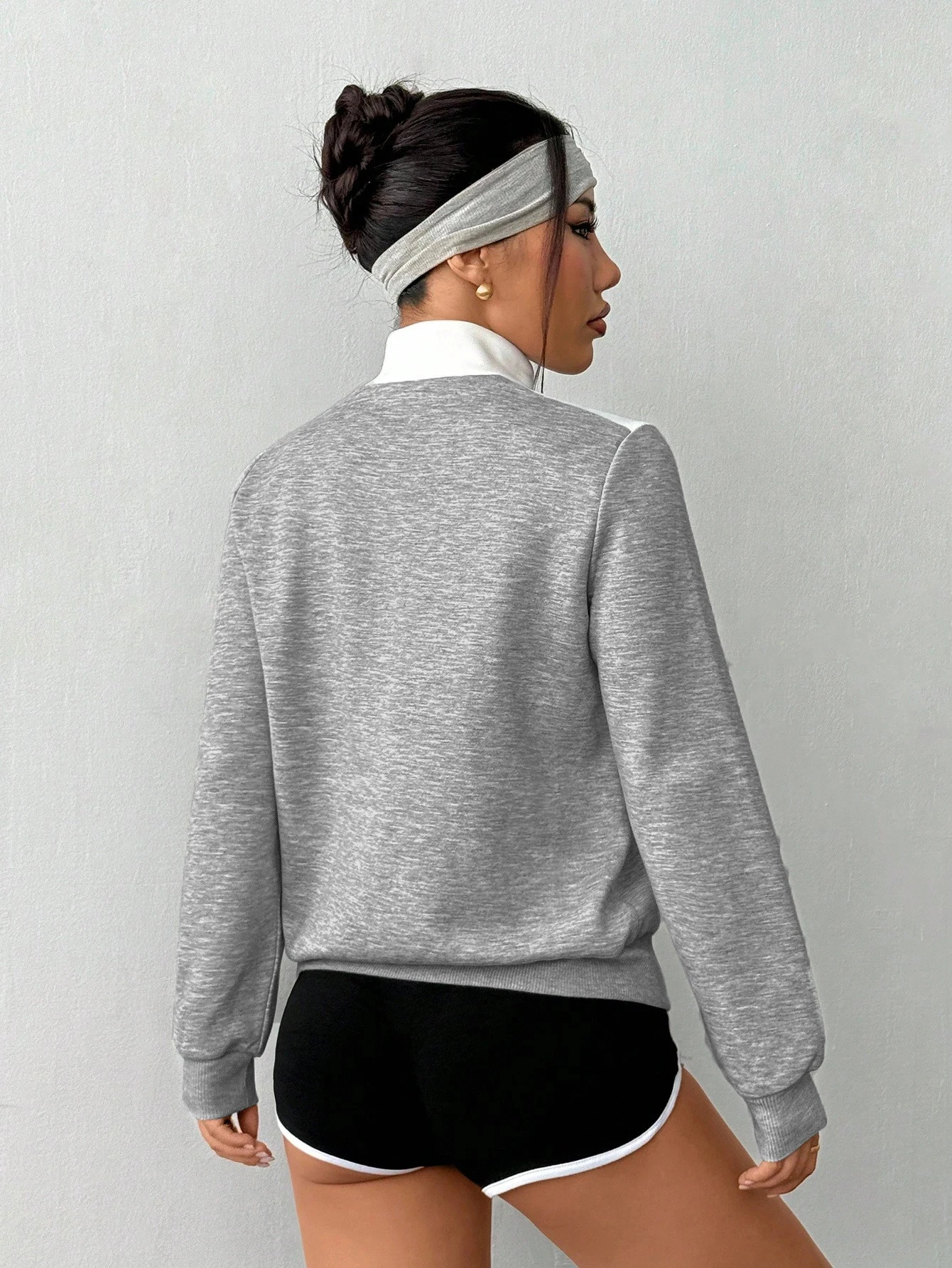 Women's Casual Zip Up Sweatshirt Grey Striped Long Sleeve Stand Collar Jacket Loose Fit Lightweight Outerwear for Daily Wear image 5