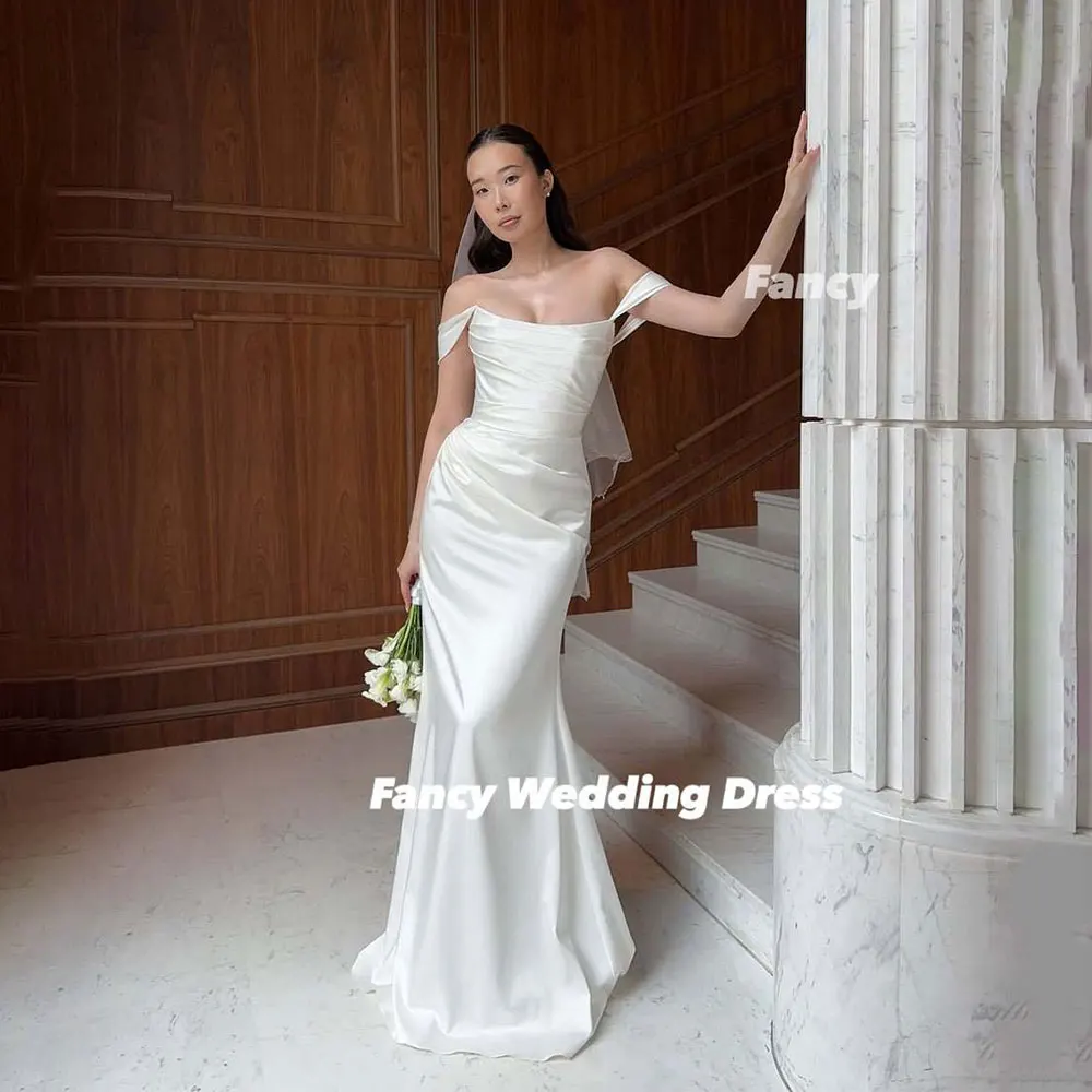

Fancy Elegant Mermaid Korea Wedding Dress Photo Shoot Off Shoulder Tiered Ruffles Evening Dress Soft Satin Corset Customized