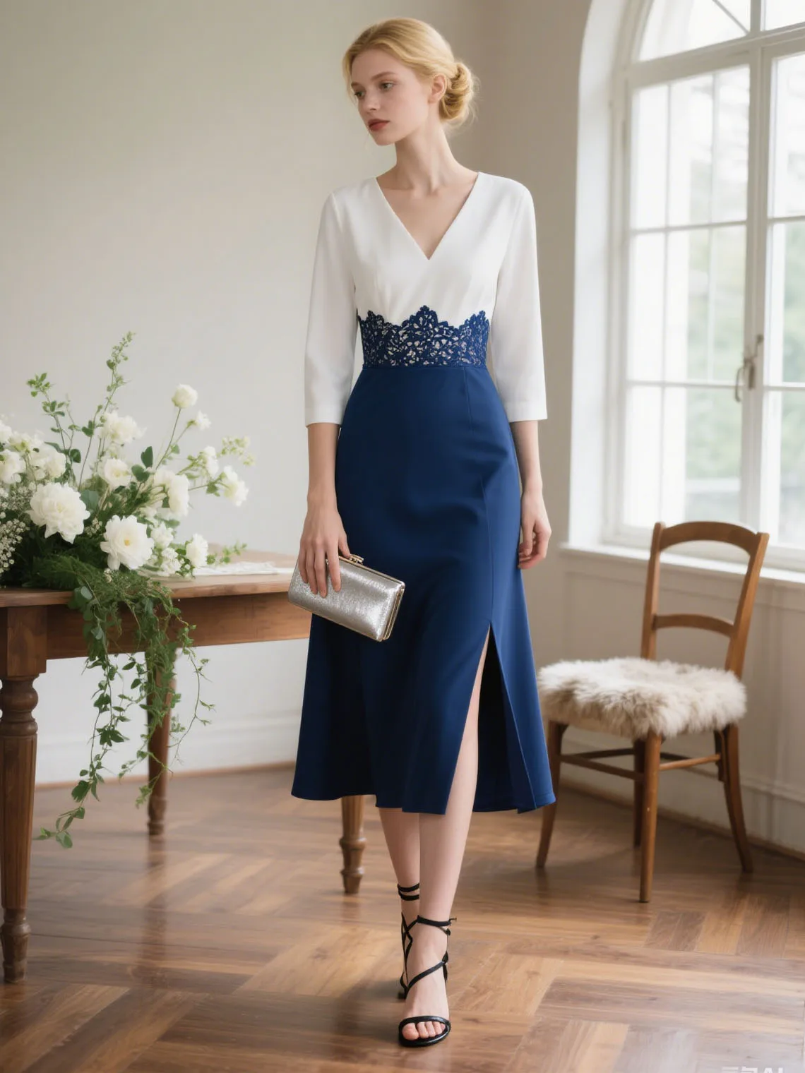 

Sexy Modern A-Line V Neck Mother of the Bride Dress Tea Length 3/4 Sleeve Appliques Slit Evening Dress 2025 Free Customized
