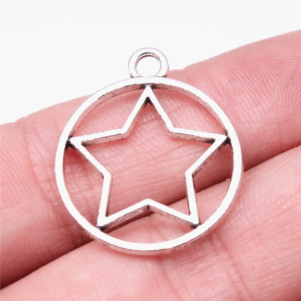 20pcs Charms 28x24mm Round Hollow Star Charms For Jewelry Making DIY Jewelry Components Antique Silver Plated Pendant