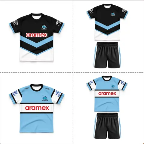 SHARKS 2025 아동용 홈 저지 및 반바지 키트(맞춤 이름 번호 인쇄)