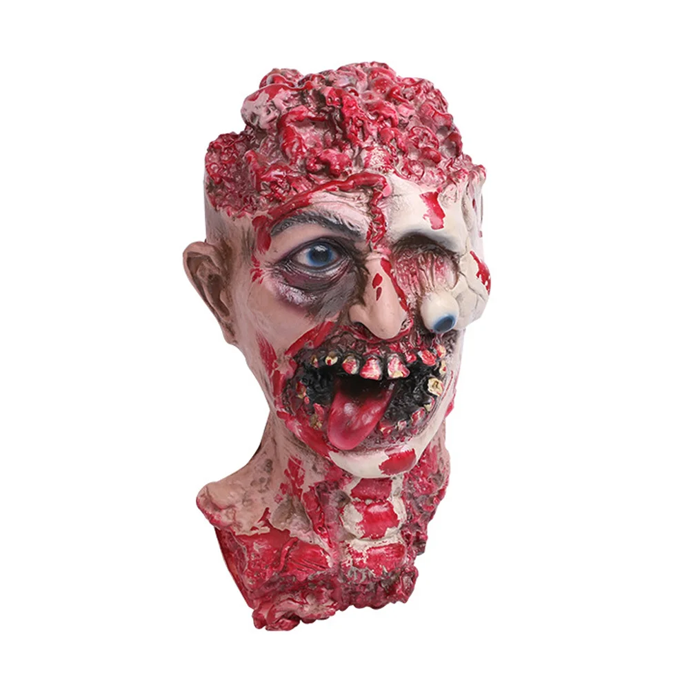 Horror Adult Infected Zombie Scary Party Costume Screaming Corpse Ornament with Neck for Halloween Home Party Decoration