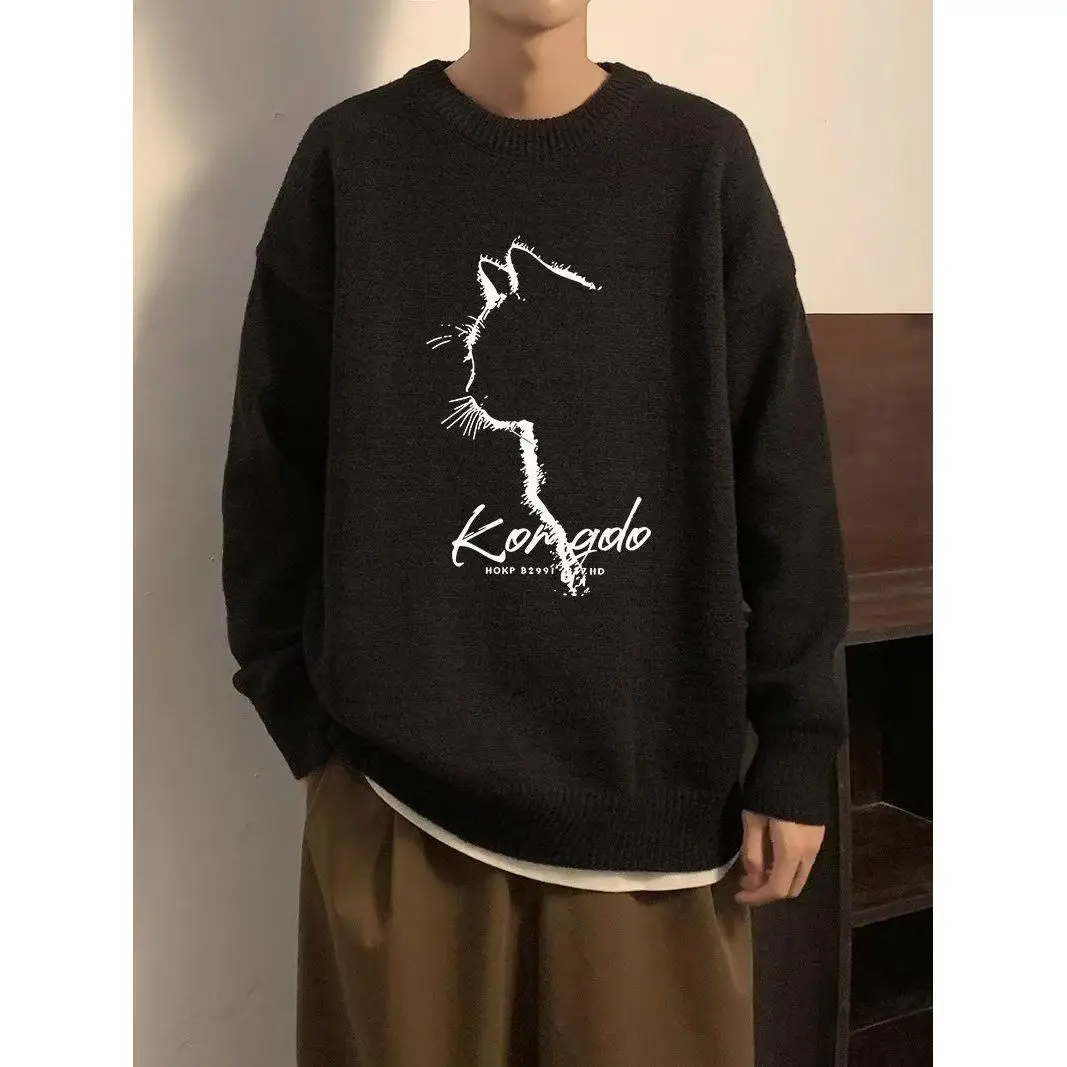 

Retro American Men's Sweater Thi Warm Inner Wear Loose High End Soft Lazy Knitted Outerwear Winter Polyester Fiber Casual