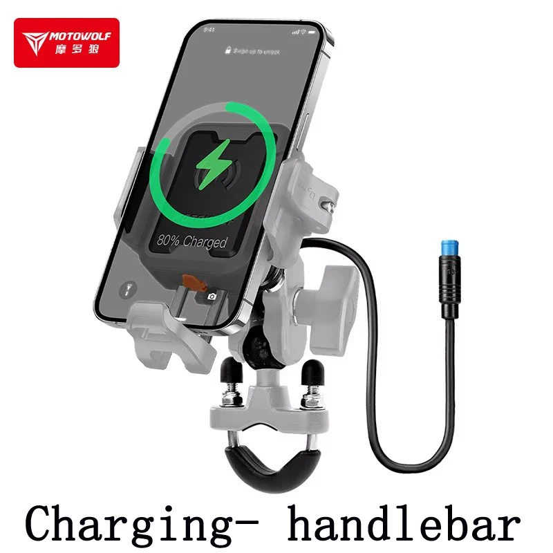 MOTOWOLF Motorrijden Schokabsorberende telefoonhouder Type-c Oplader Verstelbare anti-diefstal Quick Release Navigatiebeugel