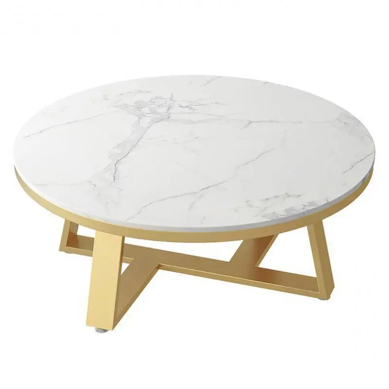 

Modern simple hotel size living room household slate round wrought iron coffee table, Nordic light luxury