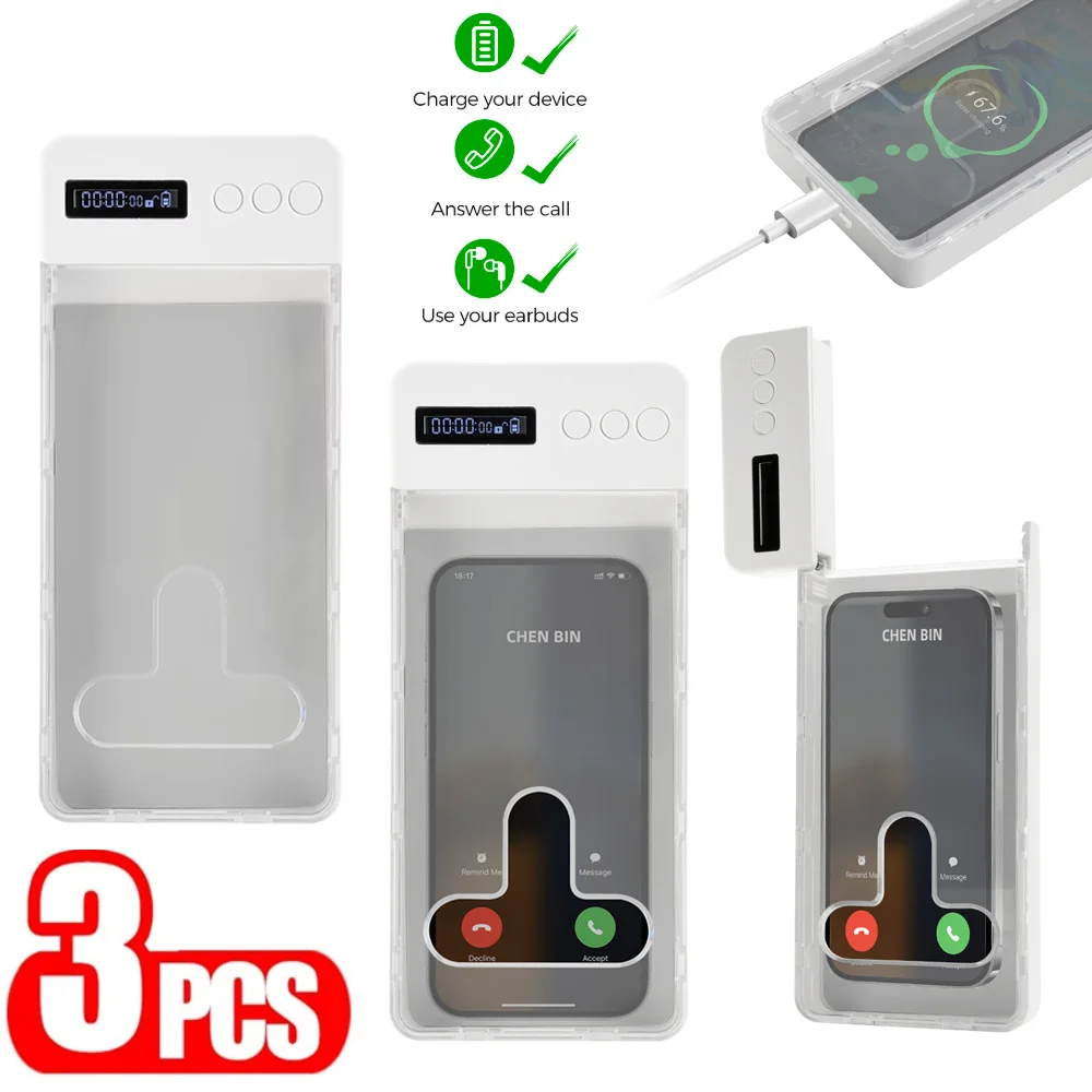 

1-3PCS Transparent Cell Phone Lock Box Students Mobile Phone Prison Self-discipline Tool With Timer Lcd Display Adults Children
