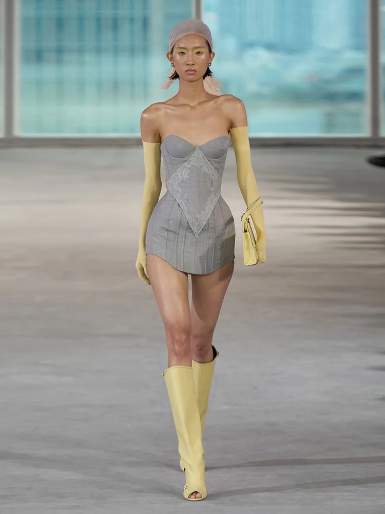 Sisterlinda Jacquard Patchwork Sexy Dress Women Trend Sleeveless Stretch Skinny Coquette Midnight Party Clubwear Hottie Bodycon