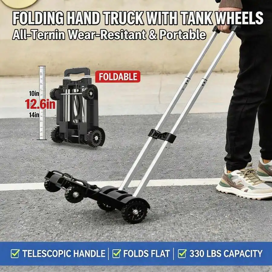 1200 Lb Heavy-Duty Folding Trolley, Silent 360° Rotating TPR Wheel Trolley, 4 Reinforced Steel Beams And Anti-Slip Platform