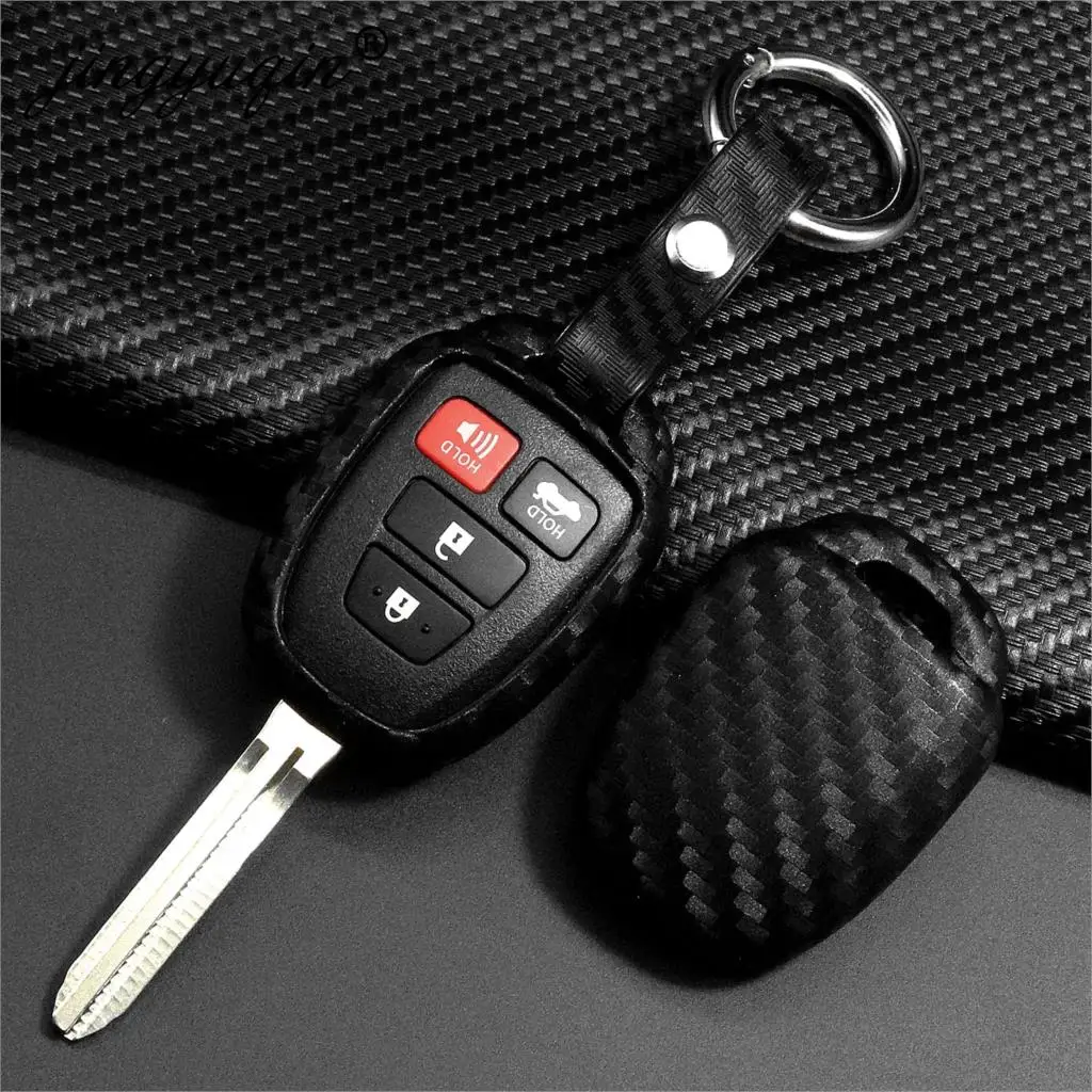 jingyuqin Carbon Silicone Fob Cover For Toyota Yaris Camry Corolla Echo Rav4 Prado Highlander Reiz 4 Buttons Remote Car Key Case