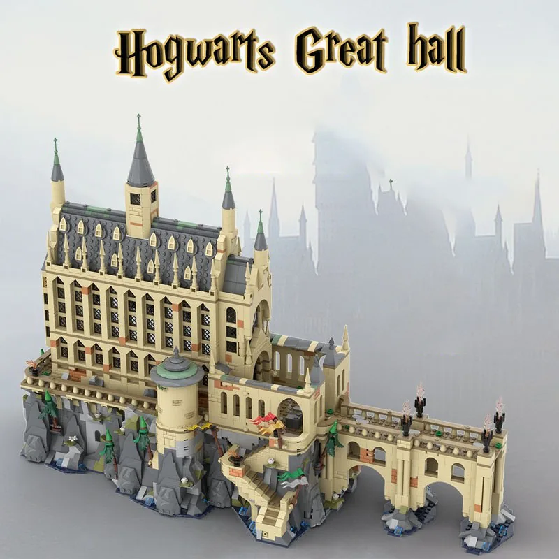 Magic Movie Moc Building Blocks Scene Architecture Magic School Entrance Hall Modular Building Blocks Festival Gift Toy DIY Set