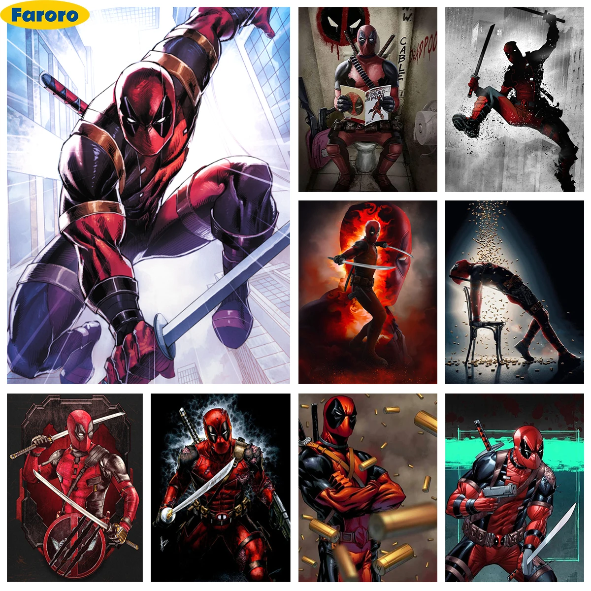 Deadpool Diamond Painting Kit Comic Heroes Diamond Embroidery Mosaic Oil Painting Home Decoration Hand Kids Gift