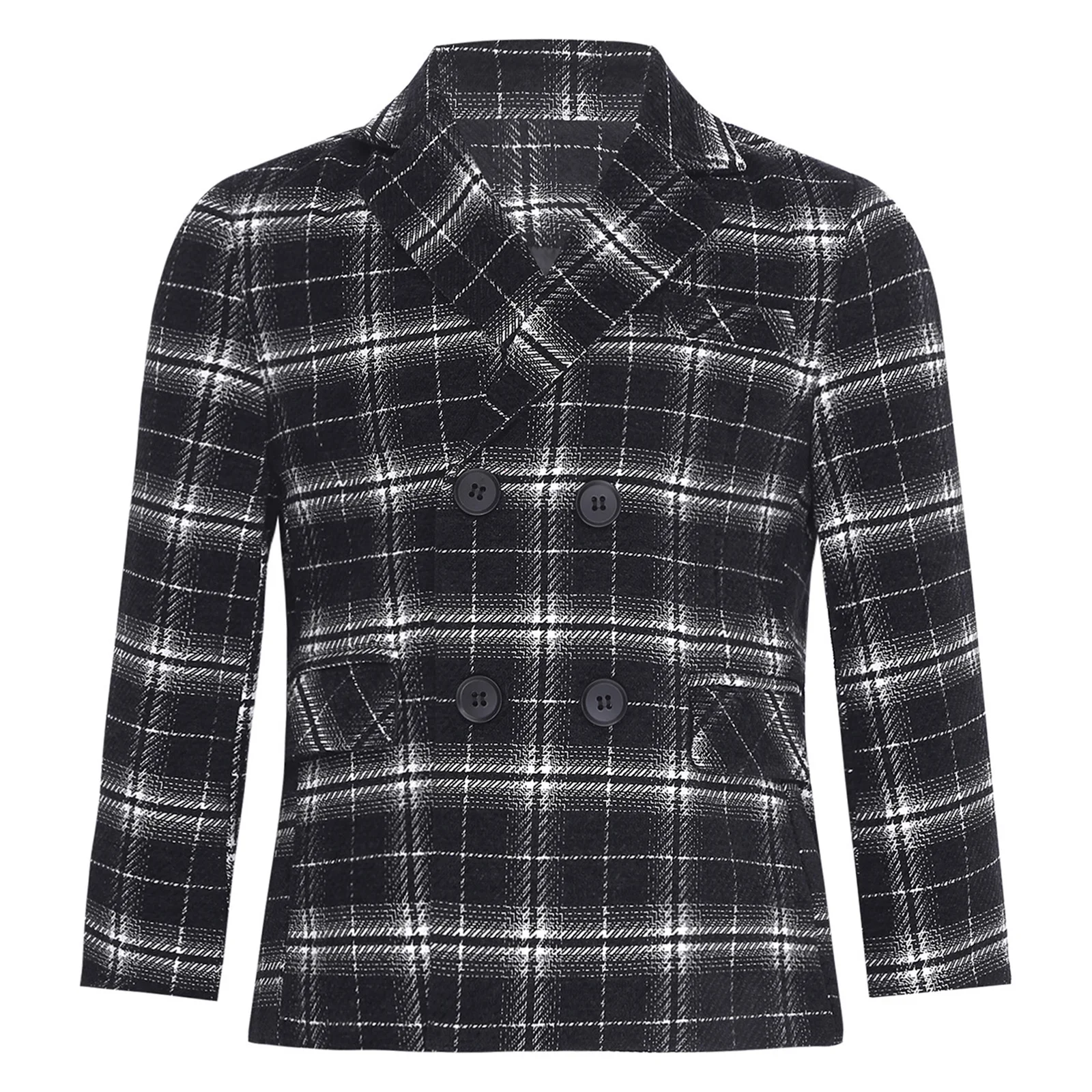Double-breasted Suit Jackets Kids School Uniforms Boy's Outerwear Boys British Style Plaid Blazer Notch Lapel Coats