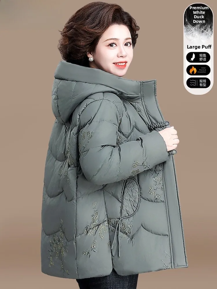 

Thiened Embroidered down Jaet for Middle-Aged Mothers Winter Faion Outerwear ort Sle Zipper Closure Polyester Fiber