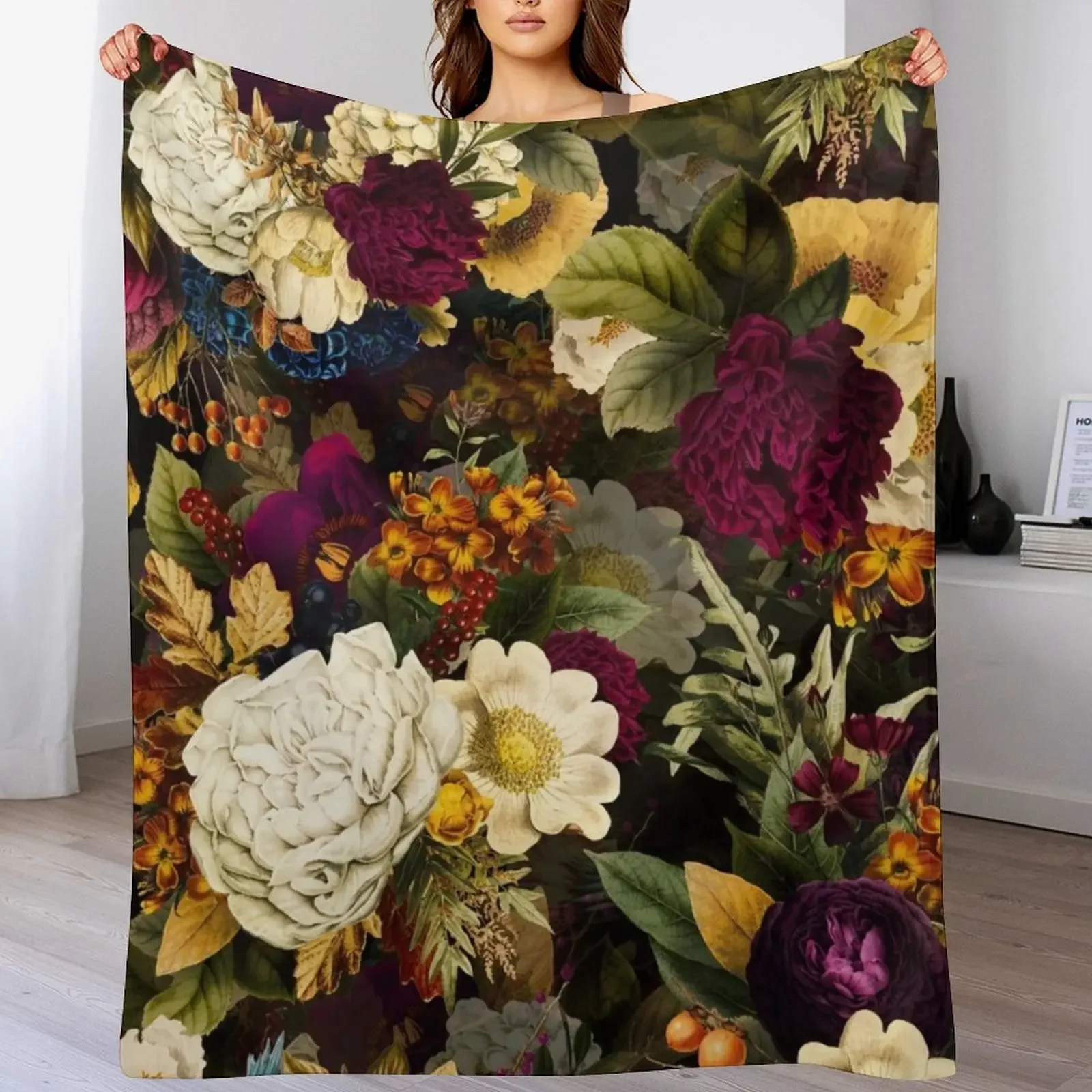 

Mystical night IV Botanical Night Garden Throw Blanket Single Camping Bed covers Flannel Fabric Blankets