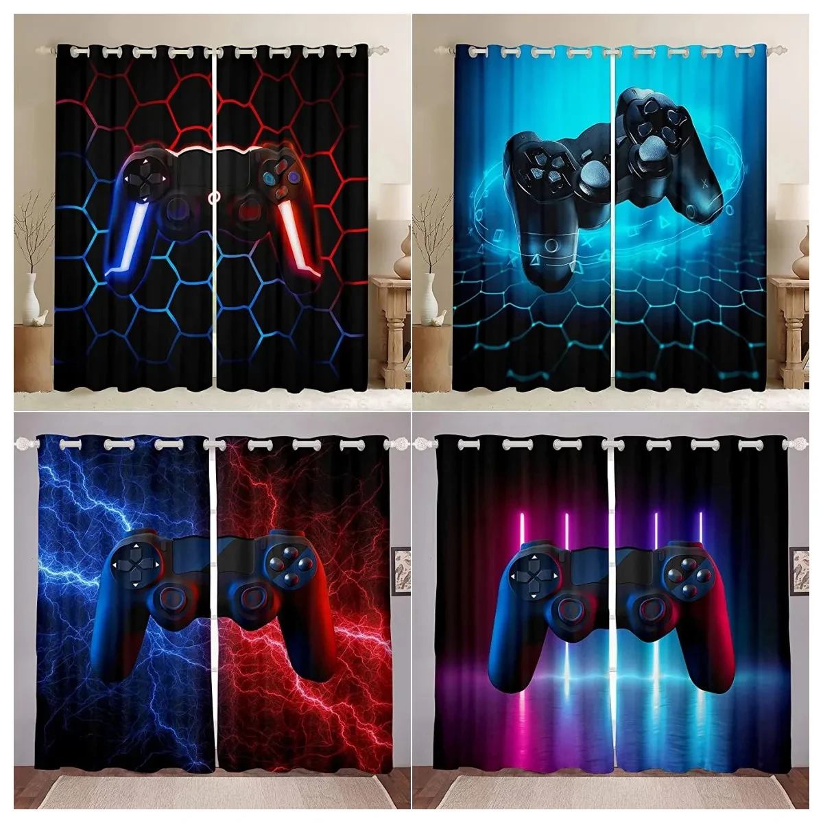 2 Pieces 3D Pattern Video/TV Game Player Printing Living Room Game Handle Curtains For Kids Room Decoration Drapes