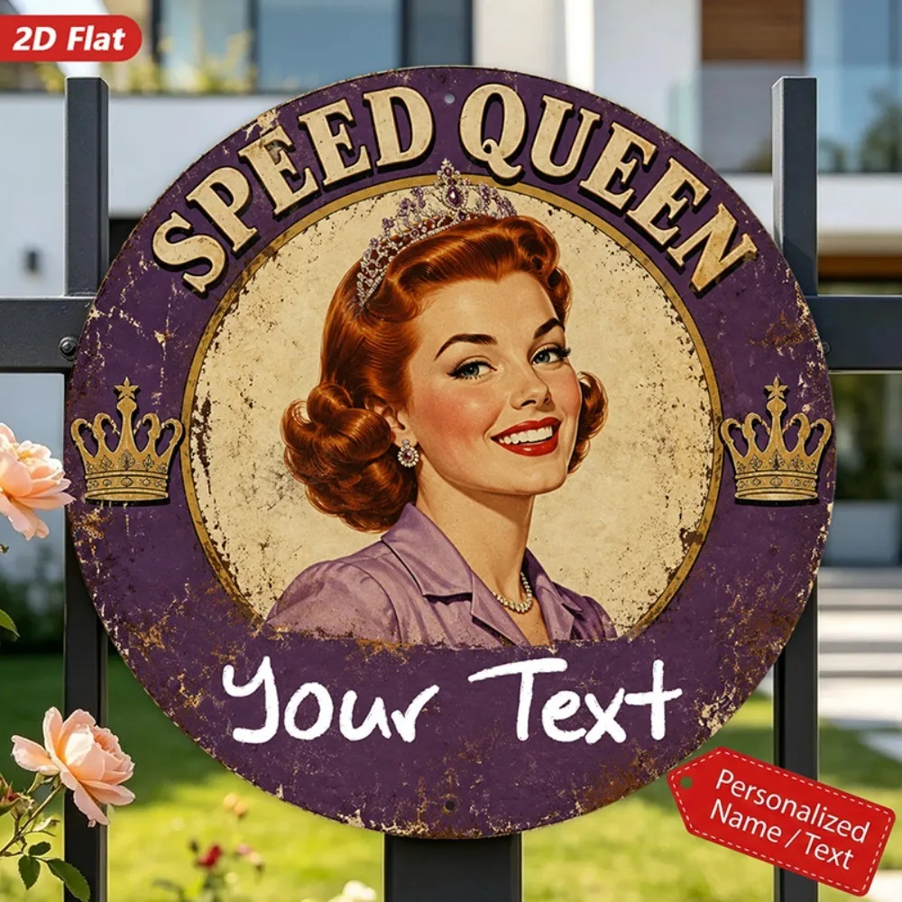 CIFbuy Custom Text Round Metal Sign,Vintage Pinup Lady Wall Decor (Only For Decoration)