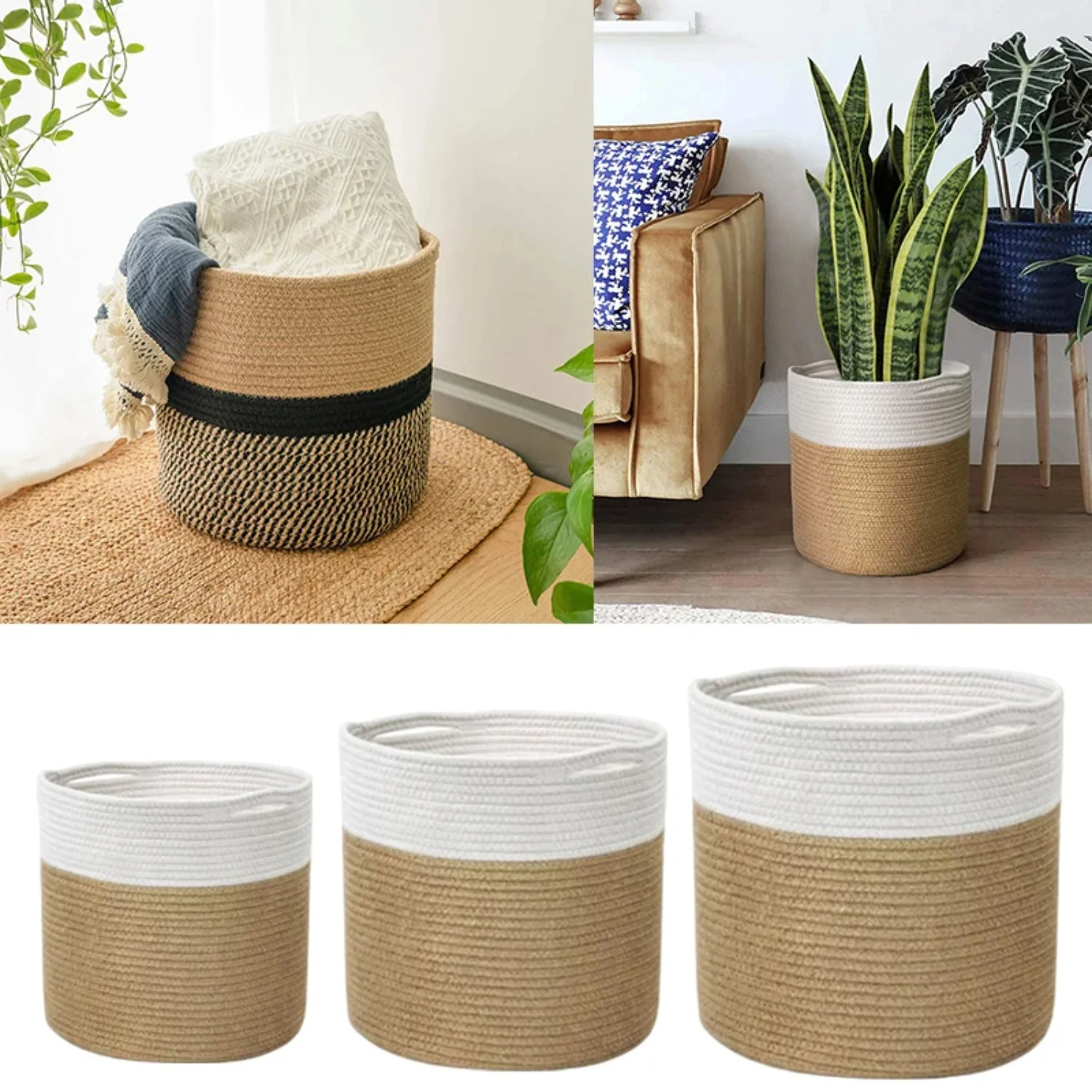 Woven Planter Basket Laundry  Decorative Basket Handmade Straw Rattan Plant Flower Pot  Basket  Garden Decor