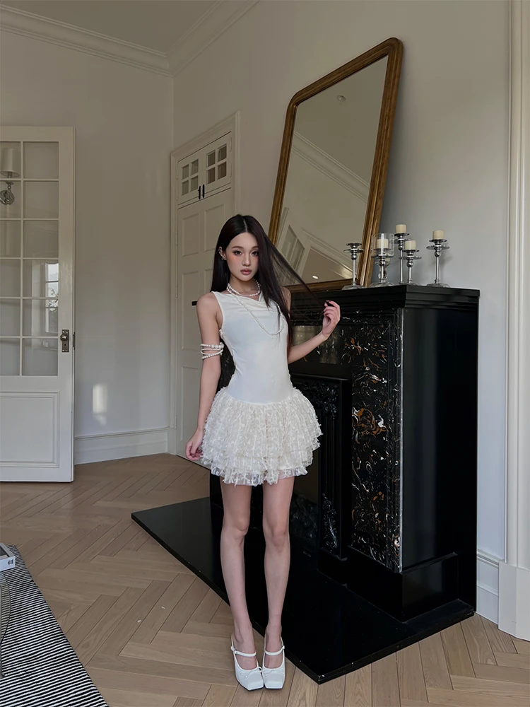 

HYTEMOLY Acetate Lyocell Svel oulder Bared Me Cake Skirt Slimming Effect V-ne Vest Dr Casual Sle