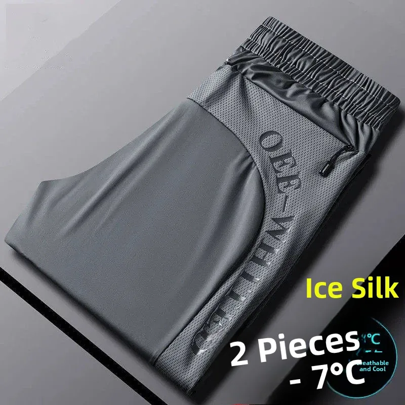 Ice Silk Quick Dry Mesh Sports Casual Pants Men's Summer Thin Loose Breathable Straight Leg Long Trousers Workwear