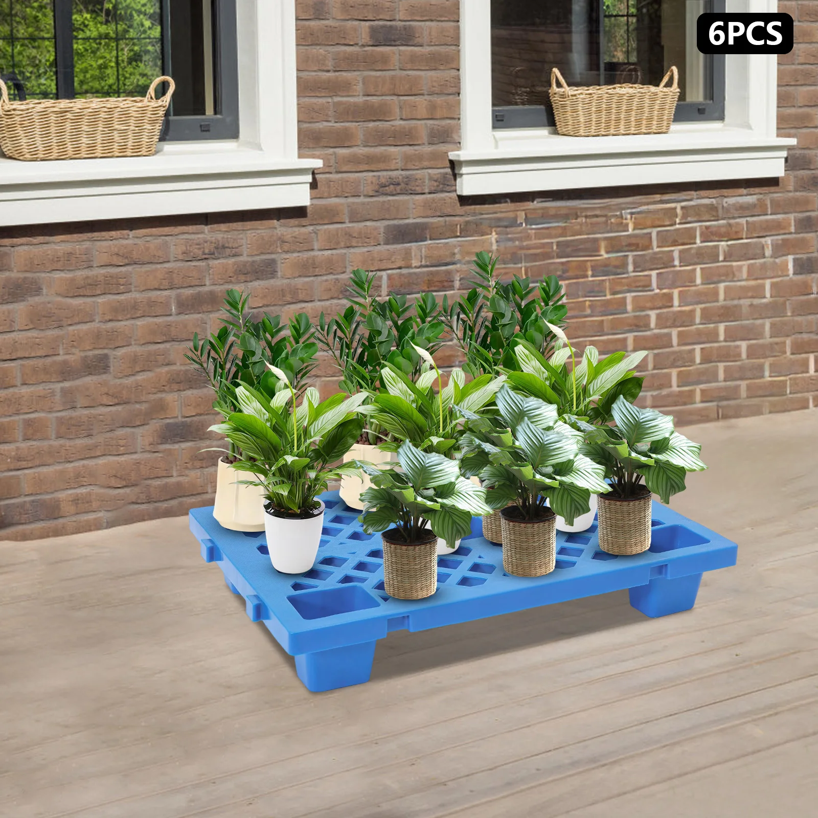 

6 шт. взаимосвязанные пластиковые поддоны, грузоподъемность 100 кг на поддон, поддоны для хранения вещей 60x40x10 см, водонепроницаемая напольная плитка