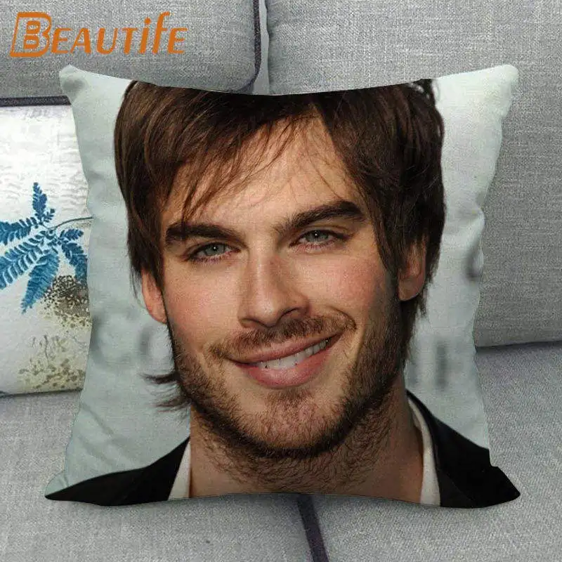 Custom Ian Somerhalder Pillowcase  Wedding Decorative Cotton Linen Pillow Case For Home Pillow Cover 45X45cm One Side