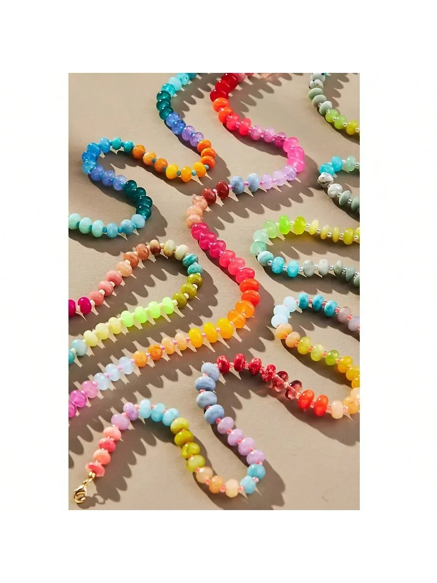 

Colorful Beaded Layering Necklace Bohemian Style Handmade Mix Gemstone For Women