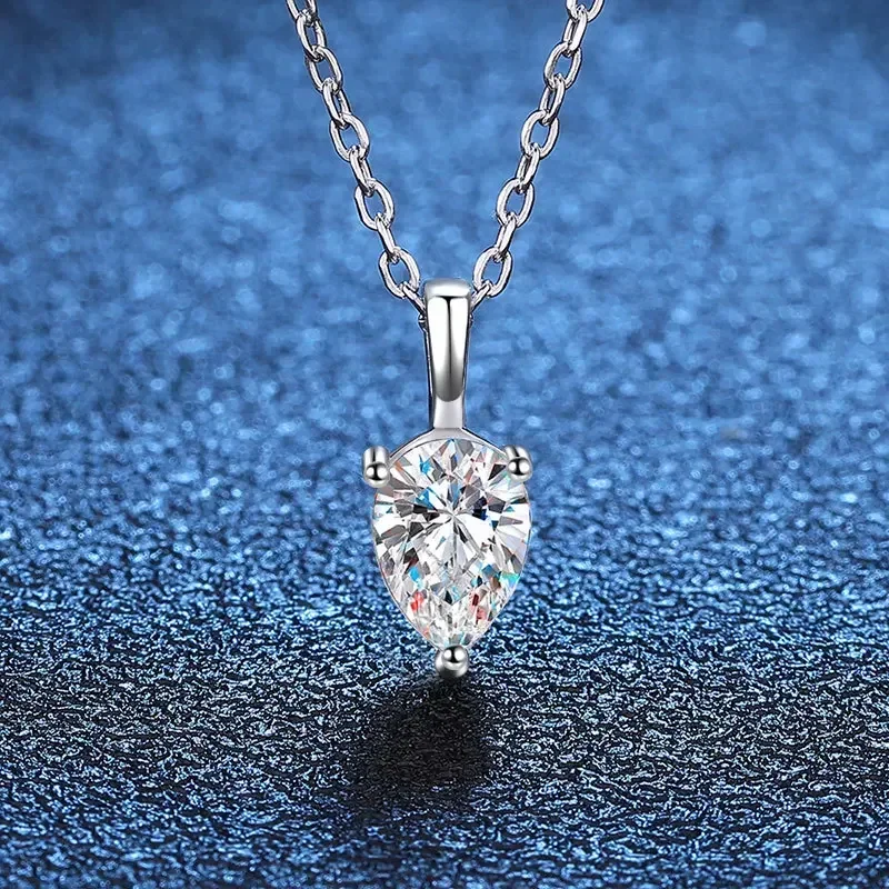 

new 1CT Pear Cut Certified Moissanite Necklace For Women 5*8mm Luxury Pendant Chain 925 Sterling Silver Wedding Jewelry GRA
