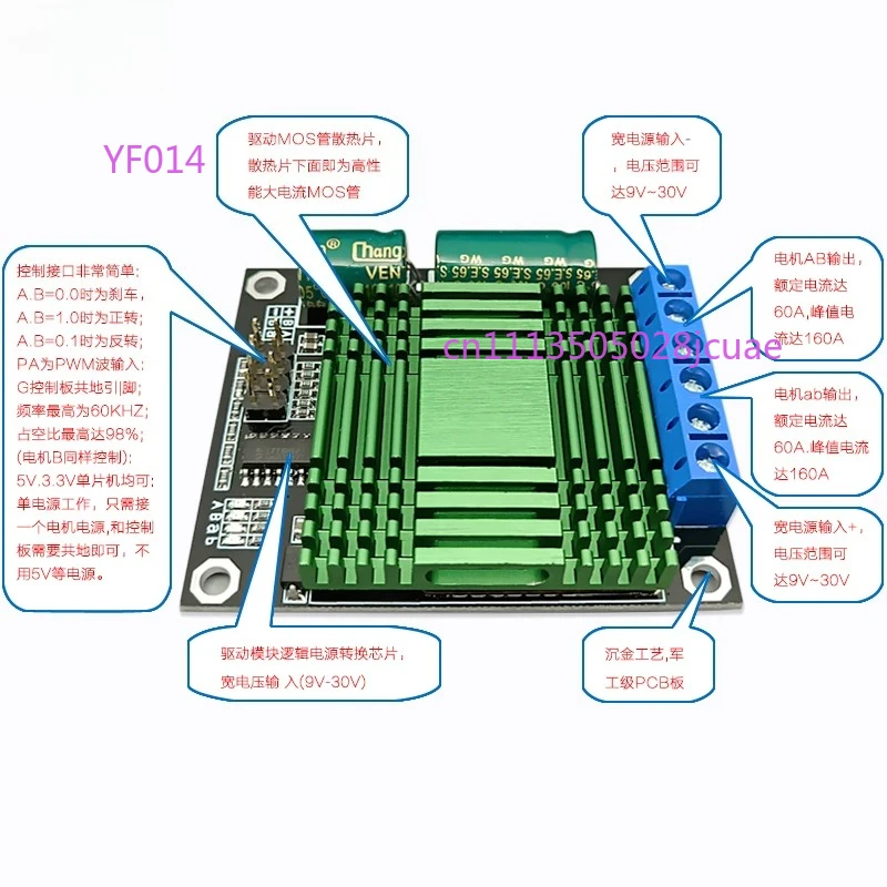 60A Dual PWM DC Motor Driver Module High Power H-Bridge Speed Governor for Robot Control Automation 9V-30V