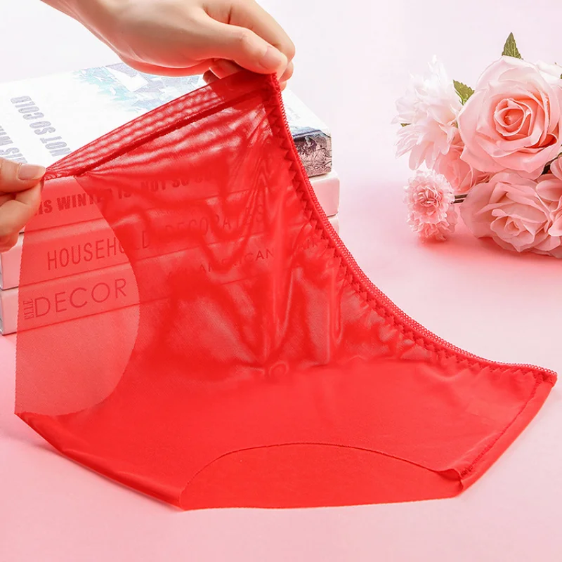 Full Transparent Female Panties See Through Mesh Underwear Woman Sexy Seamless Briefs Ladies Solid Color Thin Underwear Low Rise