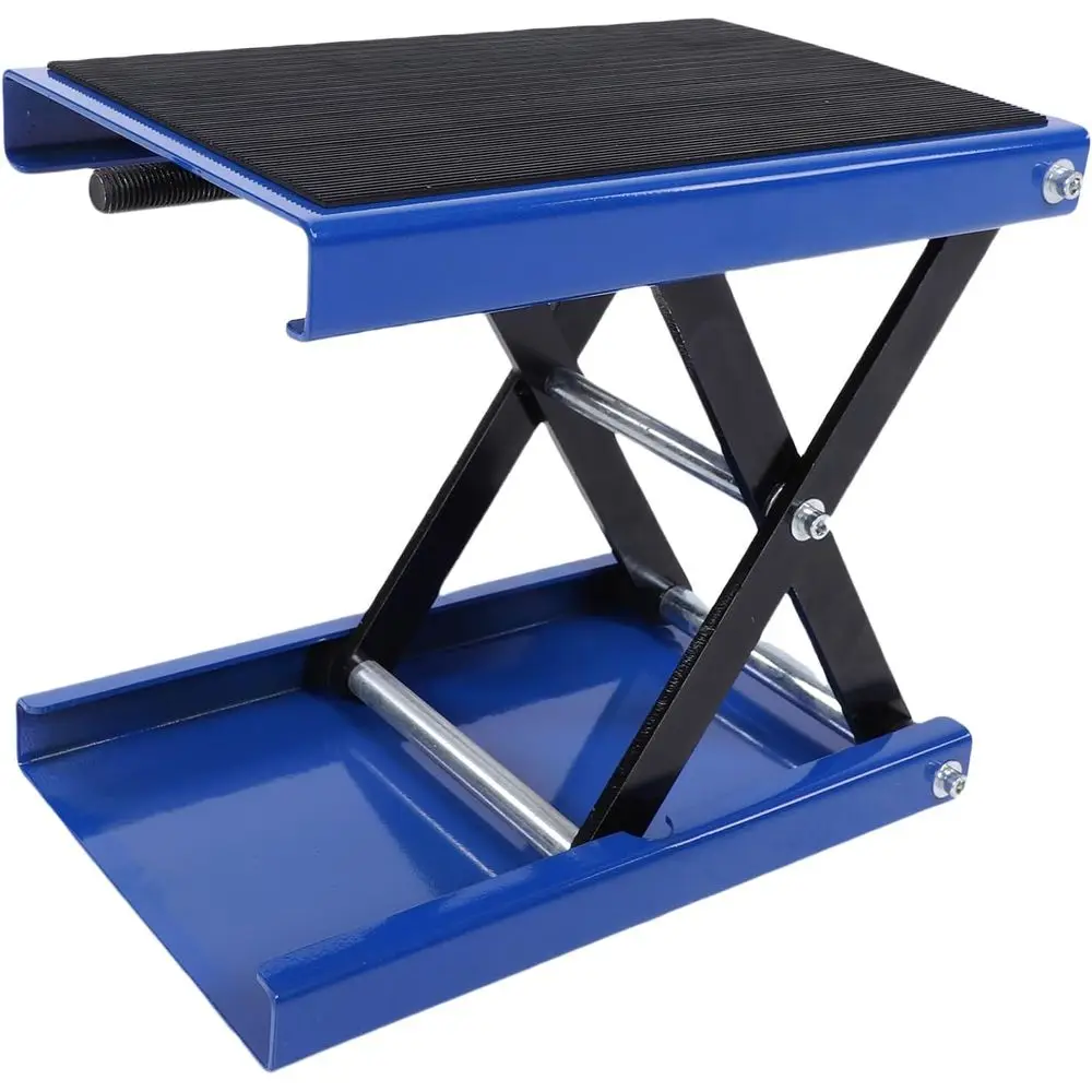 

Adjustable Steel Scissor Motorcycle Lift Jack with Wide Deck and Crank Handle, 500kg Capacity, Red