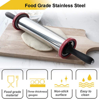 Stainless Steel Rolling Pin Non-Stick Coating Rolling Pin Adjustable Thickness Rolling Pin with 3 Size Spacer Discs