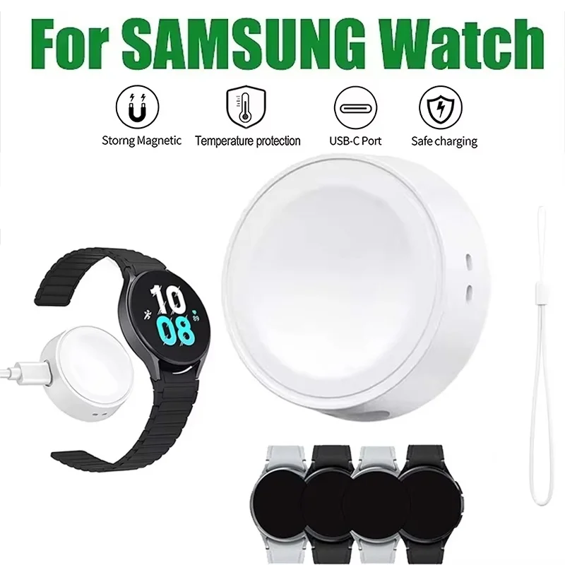 Estação de carregamento sem fios para Samsung Galaxy Watch 7/6/5/4/3 Active 2/1, base de carregamento portátil com carregamento rápido, cabo tipo C, a