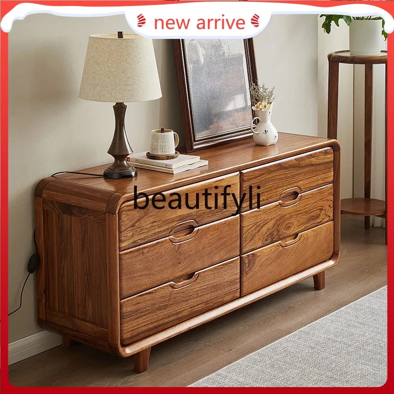 

D2520 Ebony all solid wood six-chest cabinet living room locker against the wall modern Chinese bedroom large-capacity storage c