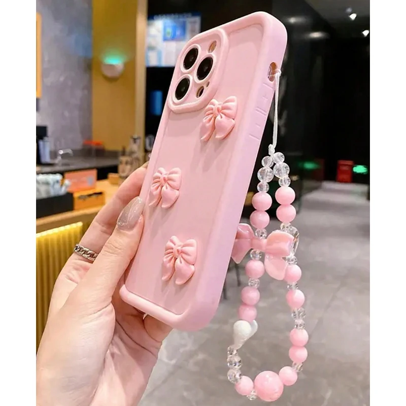 Niedliche 3D-Schleifen-Luxus-Handyhülle für iPhone 11 12 13 14 15 16 17 Pro Max 16E X XS XR Plus Hüllen mit Schleifenband und Hängeseil. – Detail 5